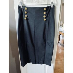 Connection 18 Black Pencil Skirt Size Large NWT Gold Buttons (AA001)
